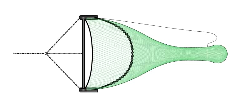 Beam trawl held open by a steel beam and rigged with a mesh net