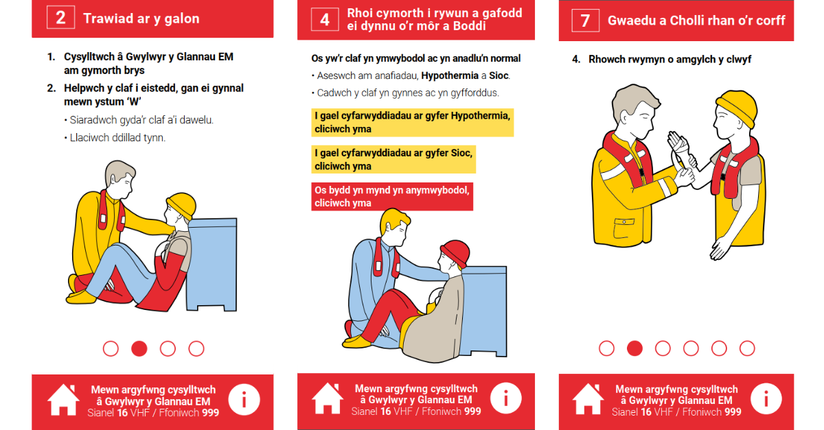 Pages from Welsh version of the Digital First Aid Guide