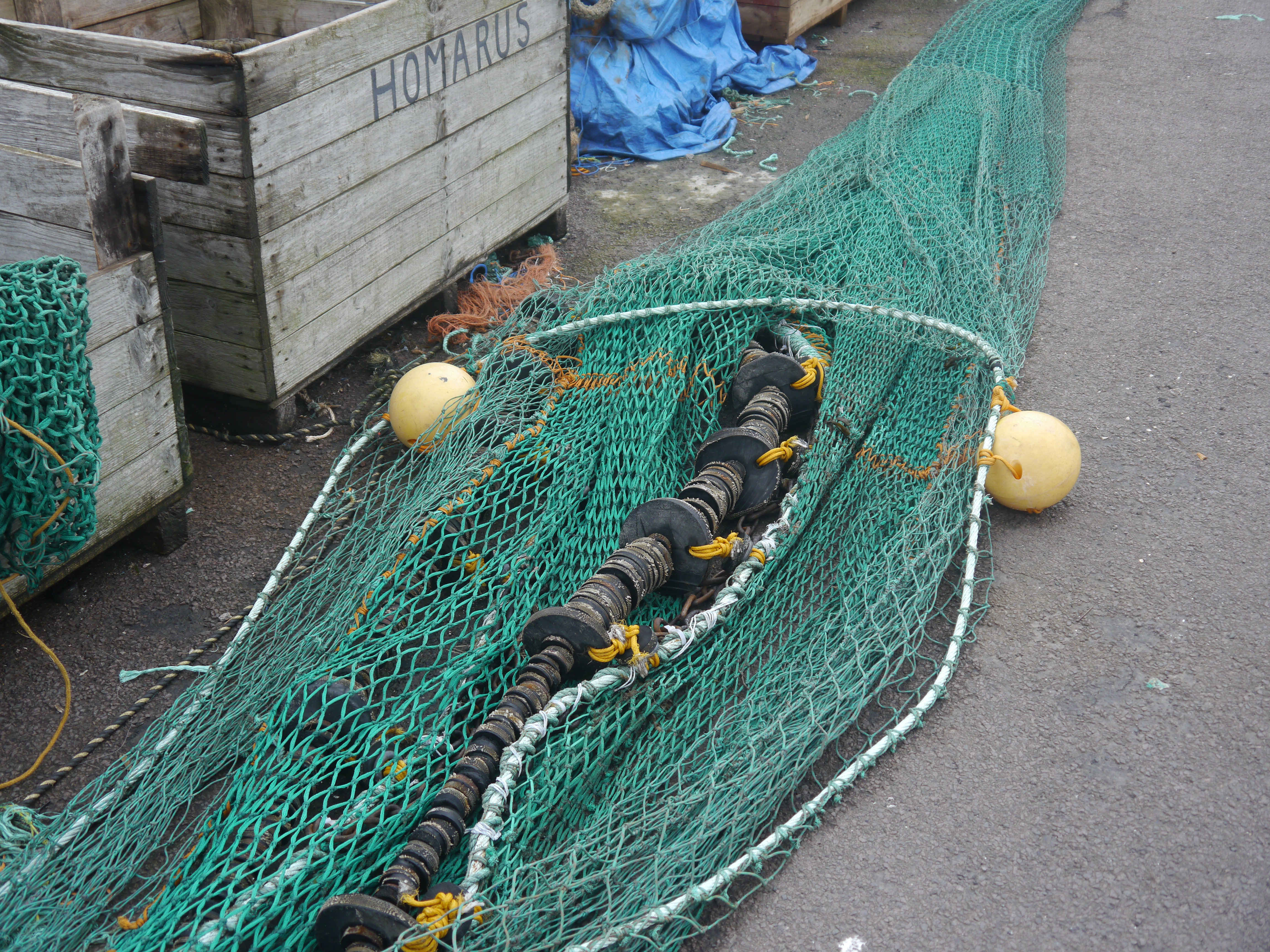 A coverless nephrops disc trawl on land