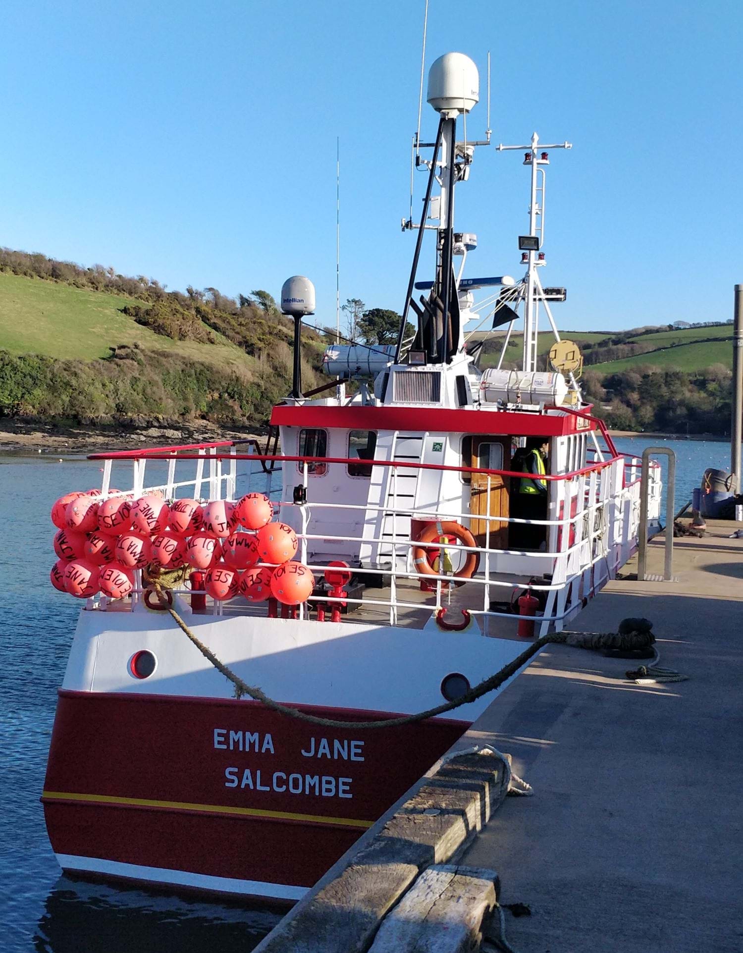 An image of a docked fishing vessel named the Emma Jane Salcombe
