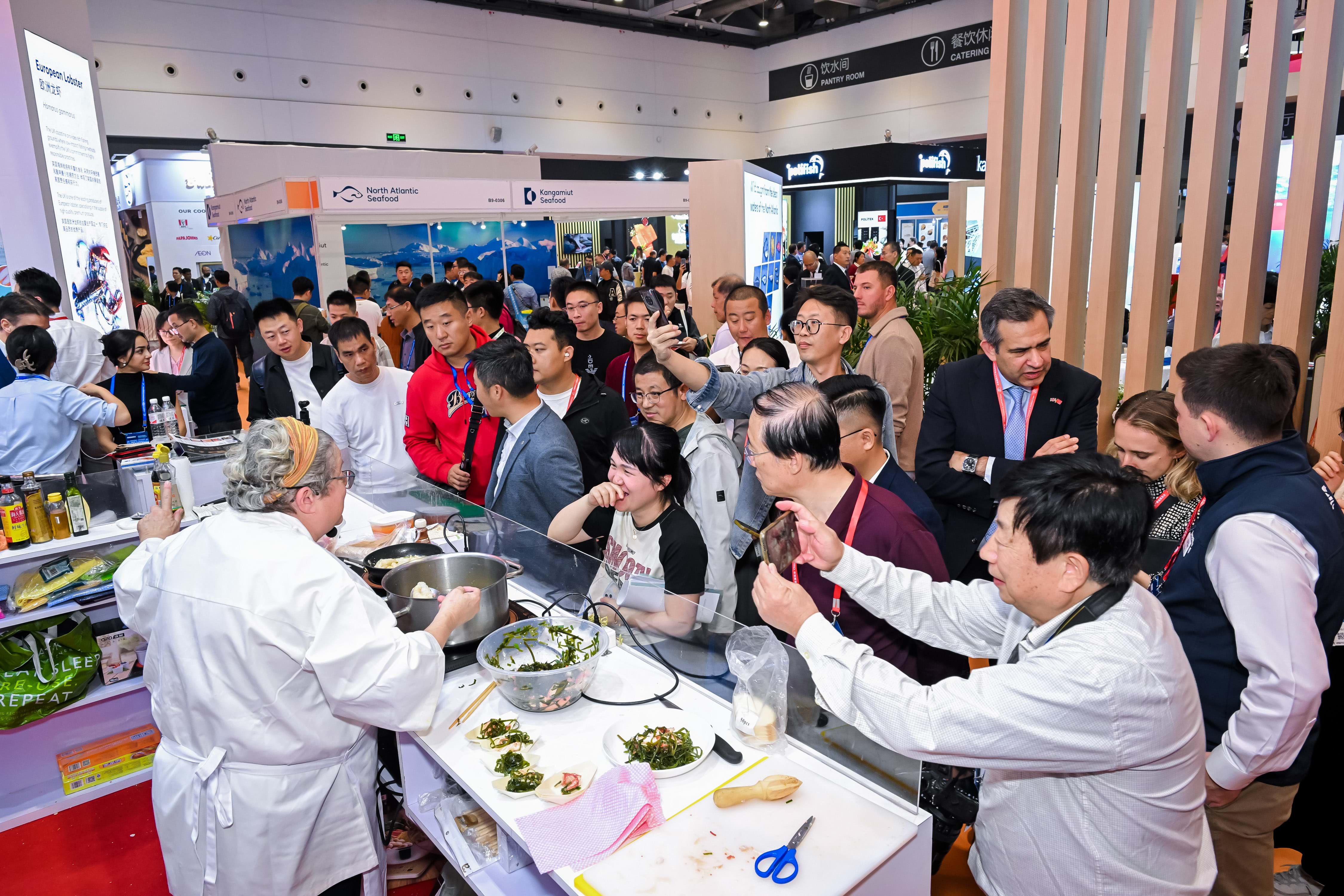 Crowds enjoy the UK Pavilion at the China Fisheries & Seafood Expo in 2023