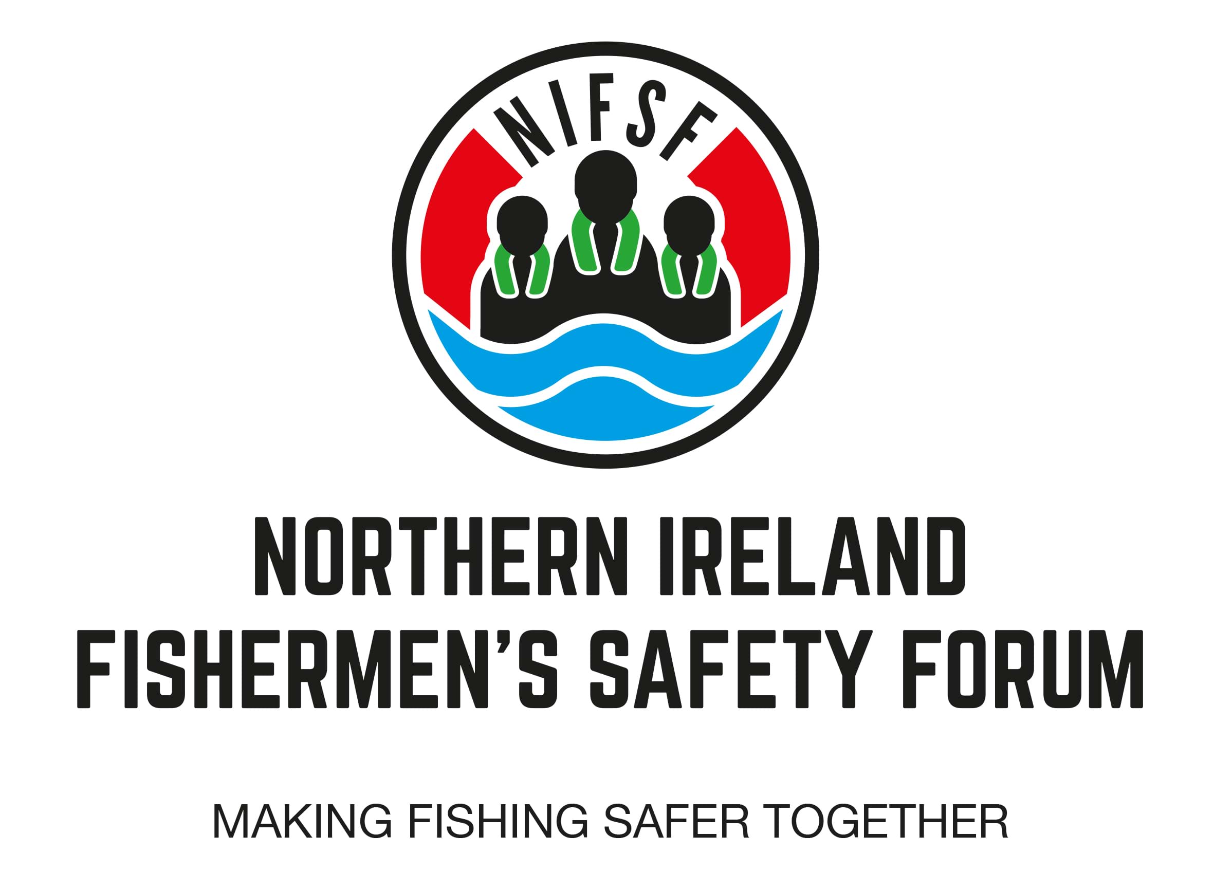 Logo for the Northern Ireland Fishing Safety Committee which reads: Northern Ireland Fishermen's Safety Forum. Making fishing safety together.