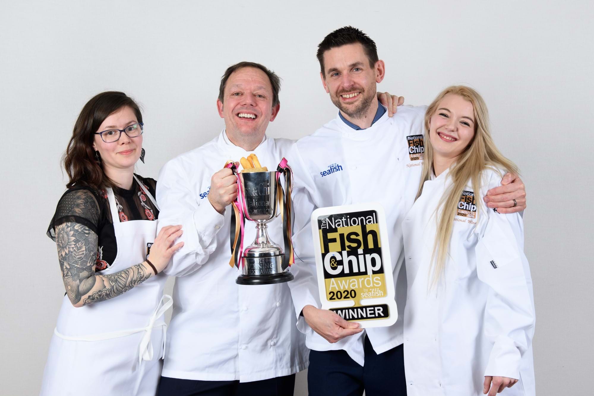 Photo of owners and staff from The Cods Scallops - winners of the 2020 National Fish & Chip Awards