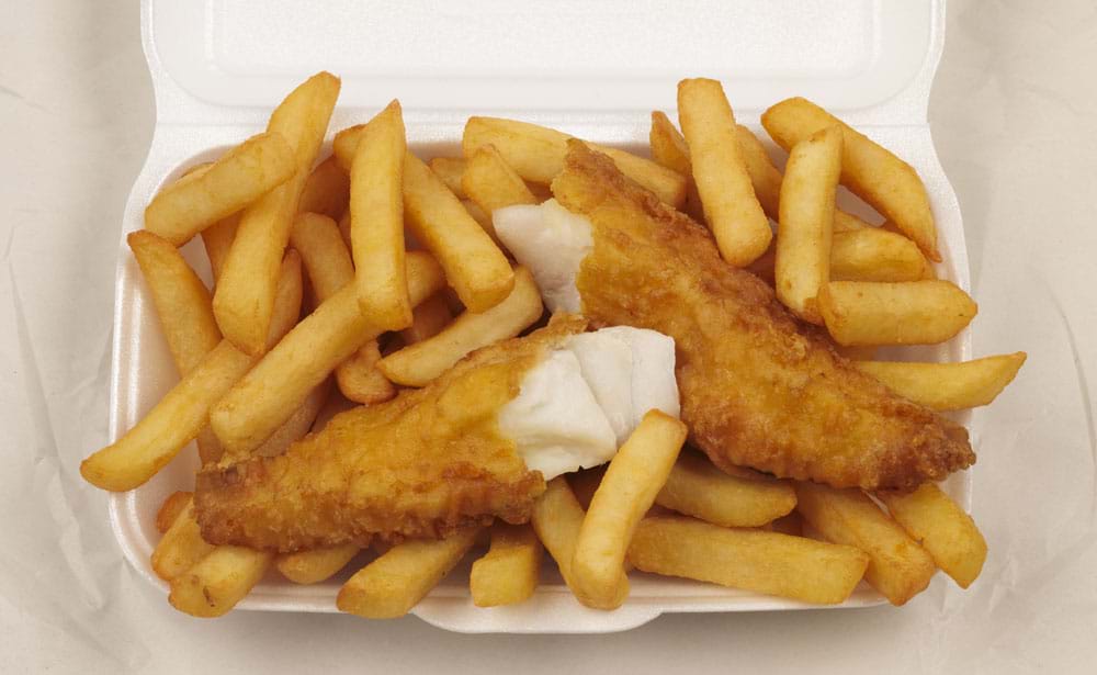 photo of tray of fish and chips