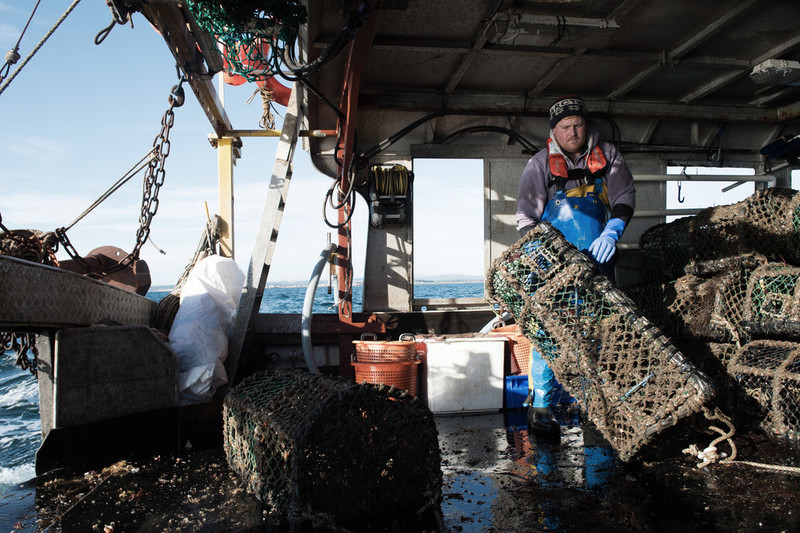 Fisherman working onboard fishing vessel