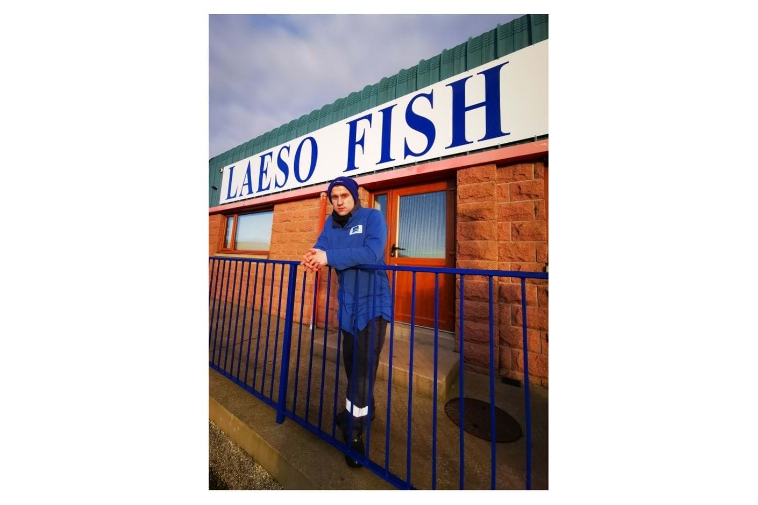 Boris Vascenko stands outside Laeso Fish Ltd on a cold but sunny day.